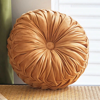 3D Pleated Dutch Velvet Pumpkin Throw Pillow – Hand-Sewn Lumbar Backrest Cushion for Sofa, Bed & Office Chair