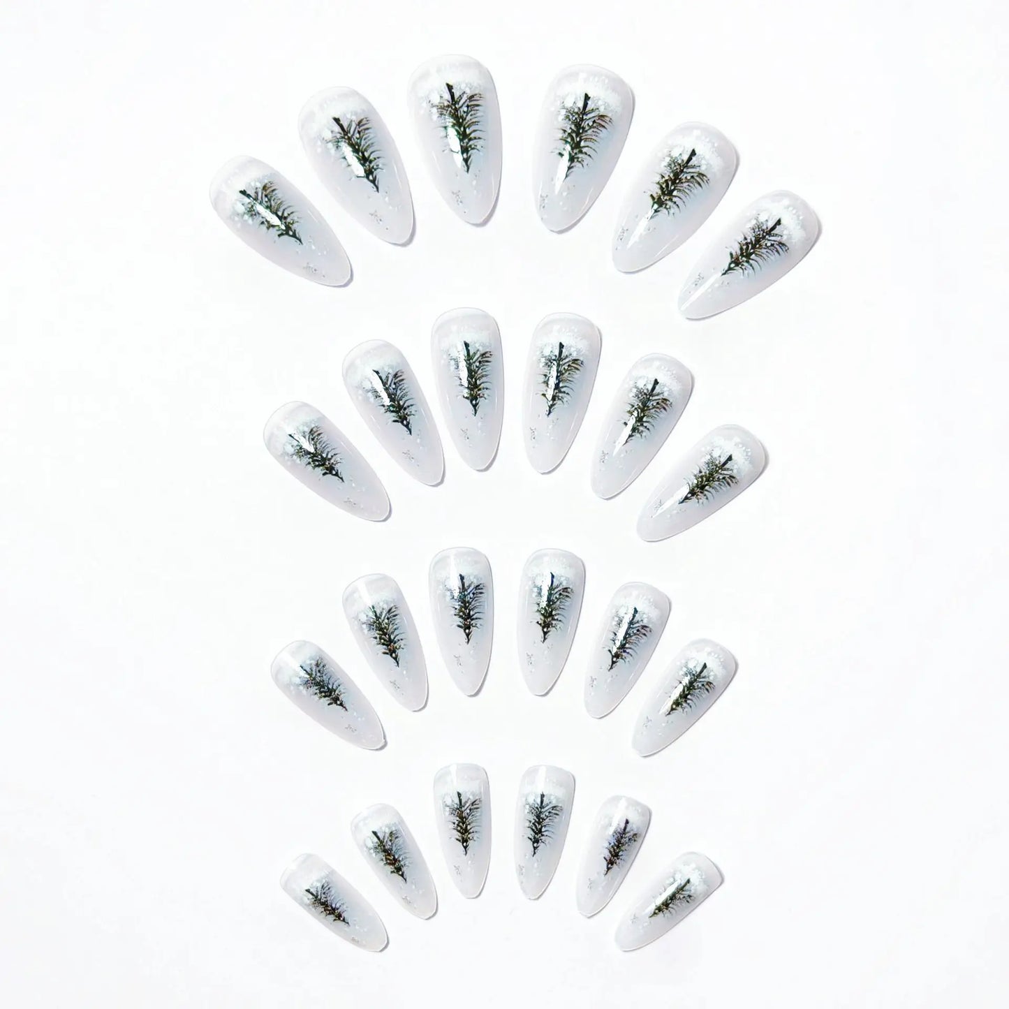 Medium Long Christmas Fake Nails – Square & Almond Tips with Tree, Snowflake & Snowman Designs