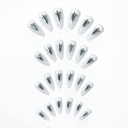 Medium Long Christmas Fake Nails – Square & Almond Tips with Tree, Snowflake & Snowman Designs