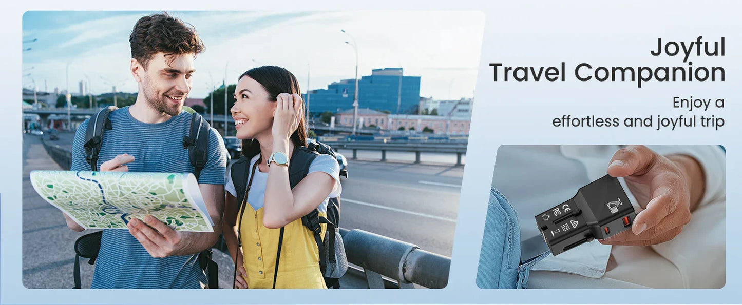LENCENT Universal Travel Adapter – USB QC 3.0 & PD 20W Type-C Fast Charger for US, EU, UK, AUS Travel