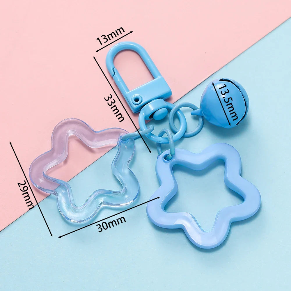 Hollow Star Charm Pendant Keychain – Colorful Acrylic Beads with Bell Bag Lanyard Keyring Jewelry Making Accessories