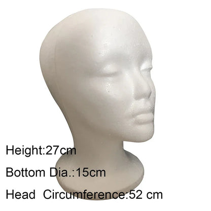 Female Styrofoam Mannequin Head | White Foam Model for Hats, Glasses, Wigs Display & Stand Rack
