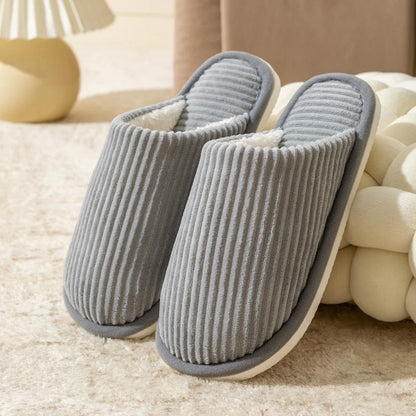Men’s Winter Plush Slippers – Soft Non-Slip Indoor Shoes with Flat Heel, Comfortable Bedroom Slippers for Autumn & Home Use