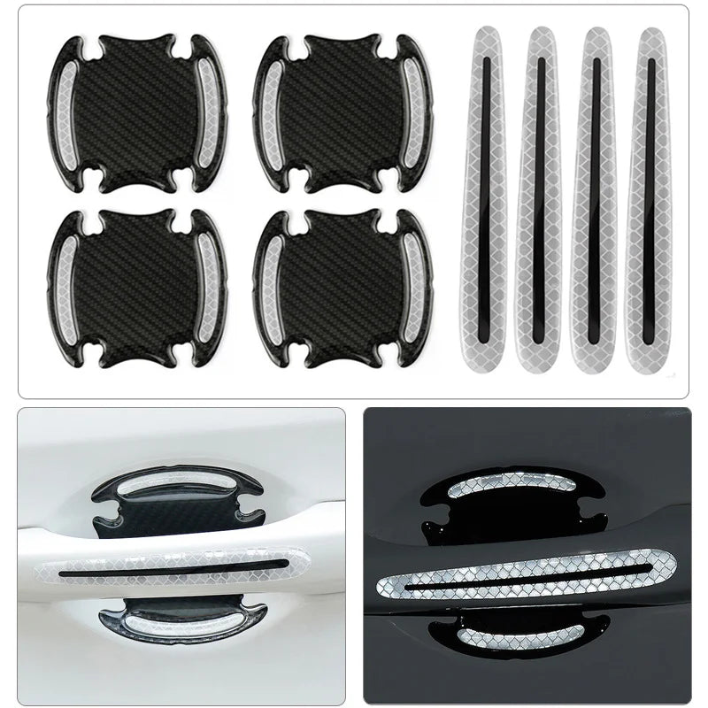 8PCS Car Door Handle Bowl Protectors — Anti-Collision, Anti-Scratch Reflective Strips for Exterior Safety
