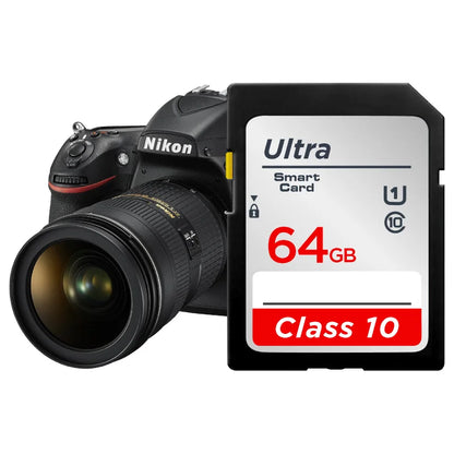 High-Speed SD Memory Card — 16GB/32GB/64GB/128GB/256GB V10 Flash Card for Cameras