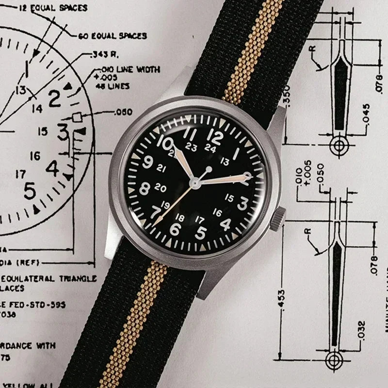 RDUNAE RA03 Military Men’s Watch - 34.5mm Vintage Quartz Wristwatch with Miyota 2035 Movement & Stainless Steel Case