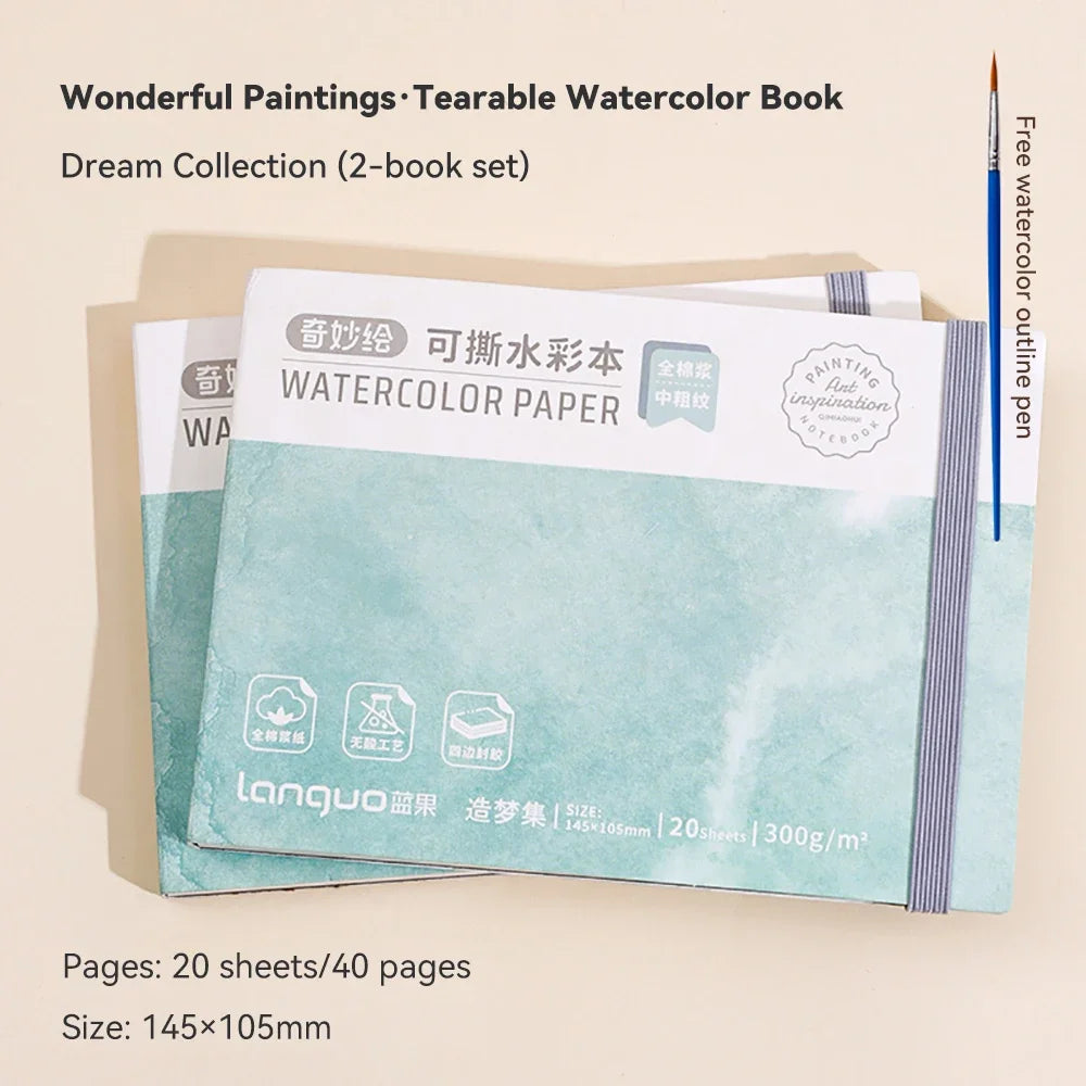 100% Cotton Mini Watercolor Paper Book – 300gsm Tearable Sketchbook Journal for Drawing & Painting