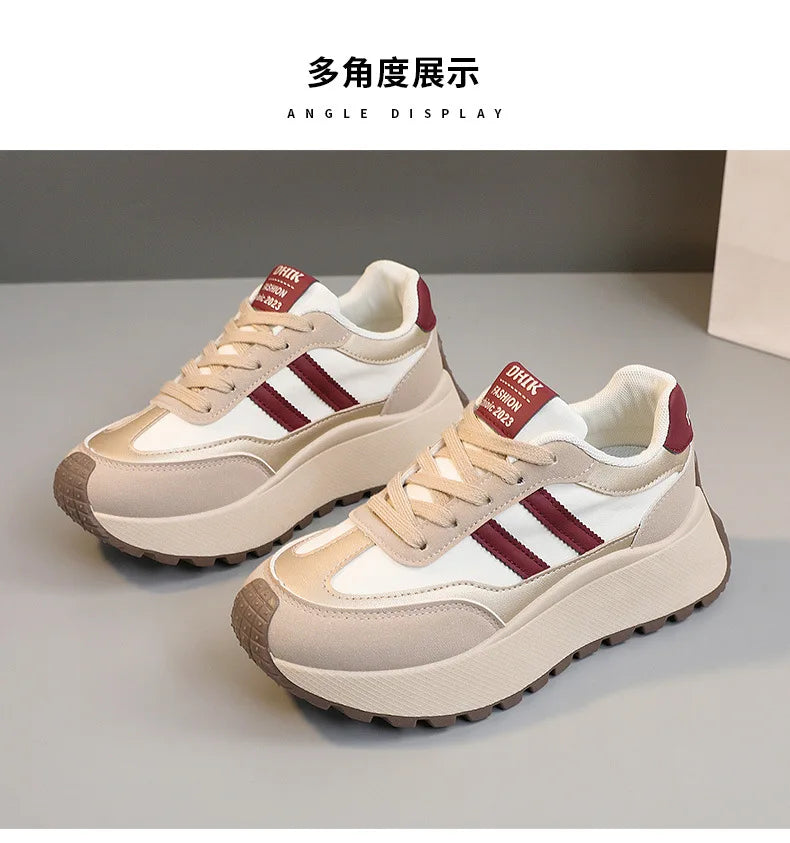 Spring Thick Bottom Women's Shoes – 2024 Summer Casual Patchwork Leather Sneakers, Vulcanized Casual Shoes for Ladies (Chaussure Femme)