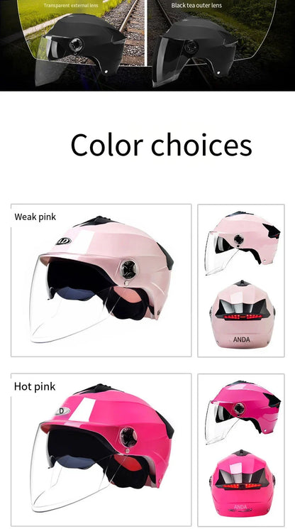 Motorcycle Helmet with LED Lights – Double Visor Moped Helmet for Men & Women, Electric Scooter & Bicycle Light, Rechargeable