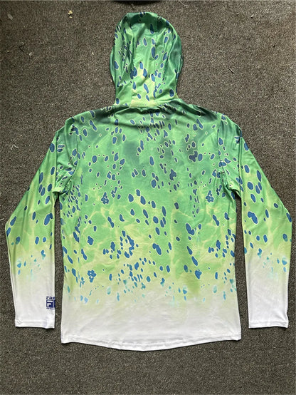 Men's Fishing Shirt with Sun Protection – All in One Hoodie Mask, UPF 50+ T-Shirt for Hunting, Camping & Angling