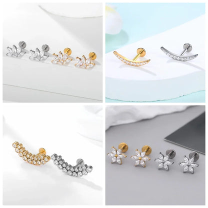 Titanium CZ Tragus & Helix Stud – Internally Threaded Labret Lip Ring Piercing Earring (1PC)