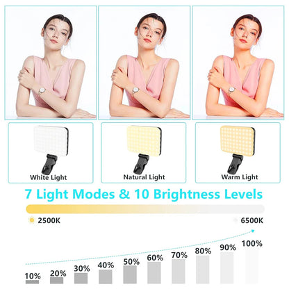 Minifocus Selfie Light | 60 LED 2200mAh Rechargeable Fill Light for Cell Phone | 7 Modes, 10-Level Brightness | Portable Clip-on Light