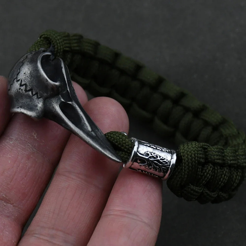 Odin Crow Skeleton Viking Bracelet - Norse Rune Bead Paracord Rope Valknut Eagle Pendant Amulet Jewelry Gift