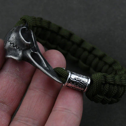 Odin Crow Skeleton Viking Bracelet - Norse Rune Bead Paracord Rope Valknut Eagle Pendant Amulet Jewelry Gift