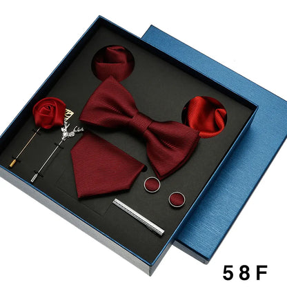 Red & Blue Classic Silk Tie Set for Men - Pocket Square & Cufflinks, Solid Color Necktie for Parties & Weddings