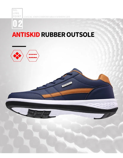 MAEDEF Men's Leather Sneakers – Waterproof, Comfortable Lace-Up Casual Footwear, Vulcanized Shoes