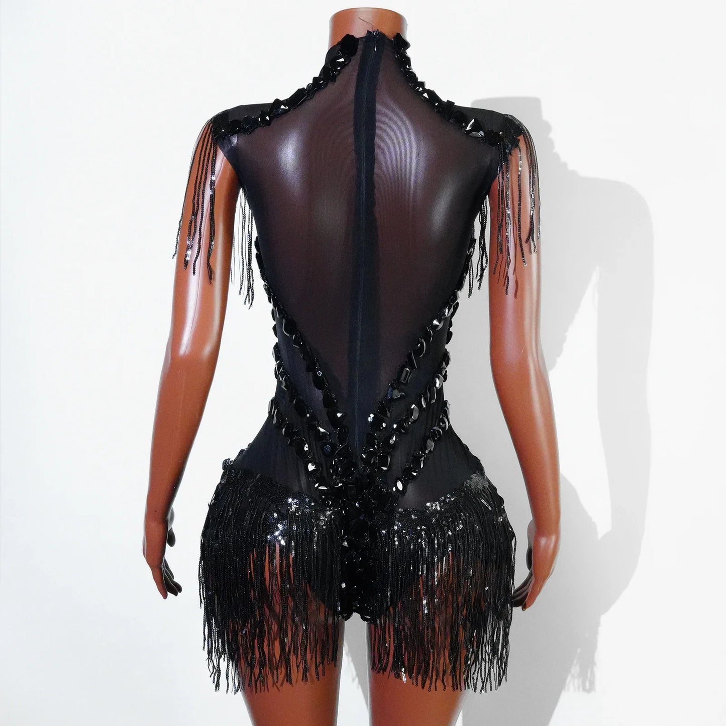 Sexy Shiny Silver Sequin & Black Spandex Jumpsuit — 2025 Women’s Prom, Dancer & Stage Performance Costume