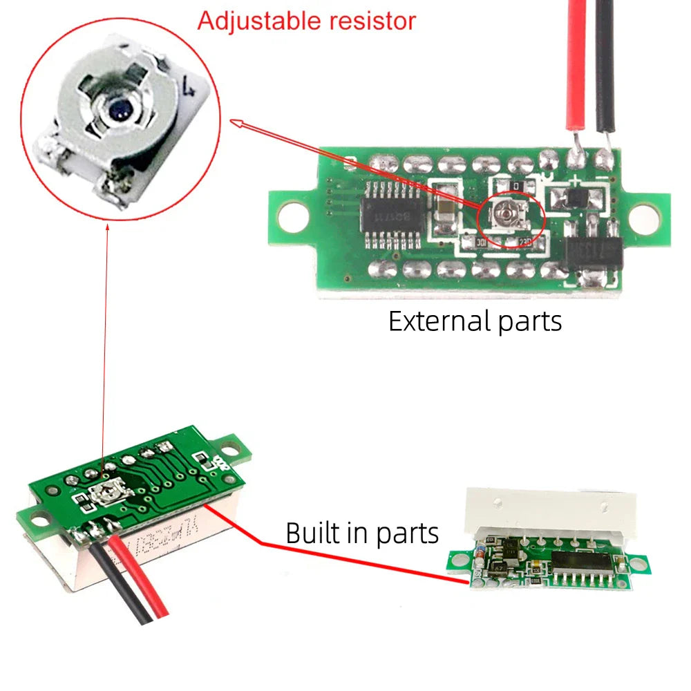 0.28 Inch DC LED Digital Voltmeter - 0-100V Voltage Meter for Auto Car, Mobile Power, with Red, Green, Blue, Yellow Display
