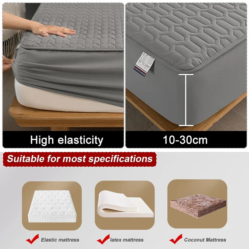 Waterproof Mattress Protector - Soft Breathable Fitted Bed Cover with Washable Printed Bedding Protection