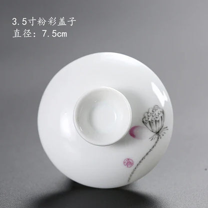 Ceramic Sancai Tea Bowl with Lid – Blue & White Porcelain Cover for Kungfu Tea Set Household Accessories
