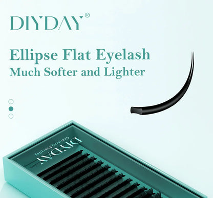 DIYDAY Flat Individual Lash Extensions – 0.15/0.20 Split Tips, Softer Ellipse Classic False Eyelashes Supplies