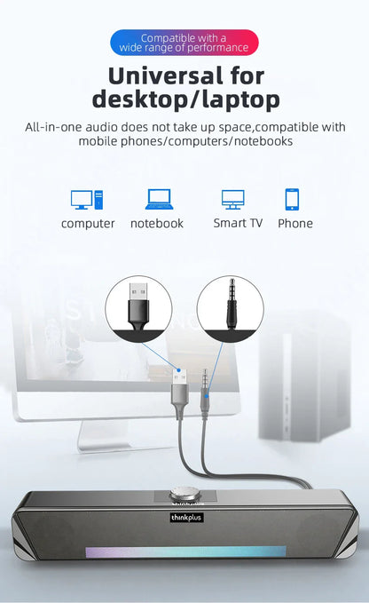 Lenovo TS33 Bluetooth 5.0 Speaker - Original Desk Subwoofer with AUX, Surround Sound for Home & Movies
