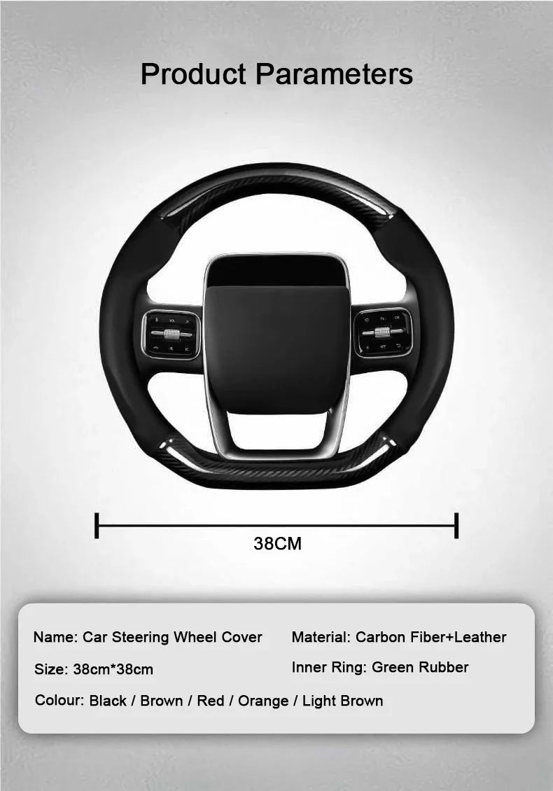 Hyundai Carbon-Fiber Leather Steering Wheel Cover — Fits i20/i30/i40/ix25/ix35/ix55/Elantra/Tucson/Sonata/Solaris/Palisade/Nexo