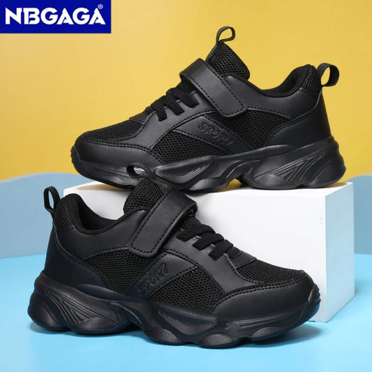 Kids’ Breathable Sports Shoes – Anti-Skid Black School Walking & Running Sneakers for Boys & Girls