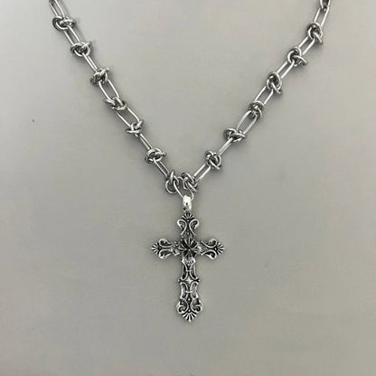 Vintage Cross Pendant Necklace – Kpop Punk Long Chain Retro Jewelry for Women, Korean Fashion Gift