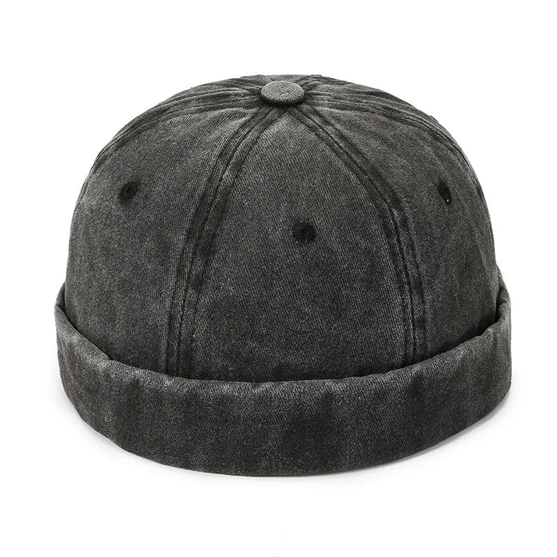 Fashion Denim Docker Cap – Brimless Skullcap Sailor Beanie Hat for Men & Women, Solid Color Adjustable Bucket Dad Cap Streetwear Style