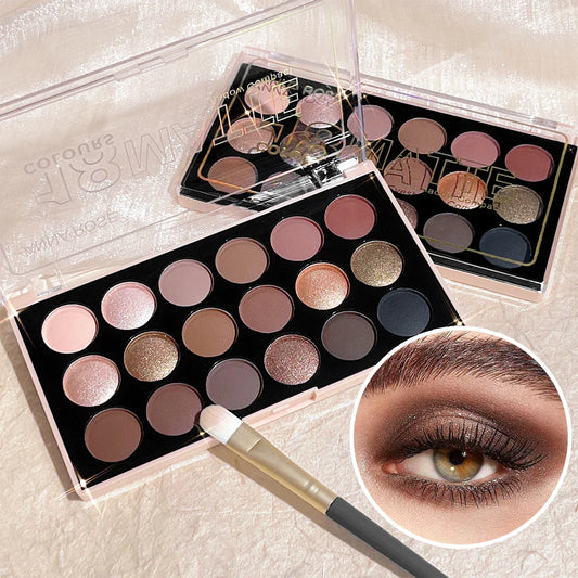 18-Color Eyeshadow Palette – Matte, Pearlescent, Shimmer & Glitter Shades, Long-Lasting Eye Makeup Kit
