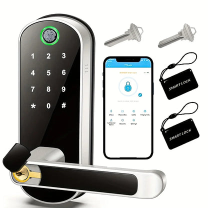 Smart Fingerprint Door Lock – Keyless WIFI Digital Touchscreen, App Remote Control, NFC, IP67 Waterproof, Includes 2 IC Cards