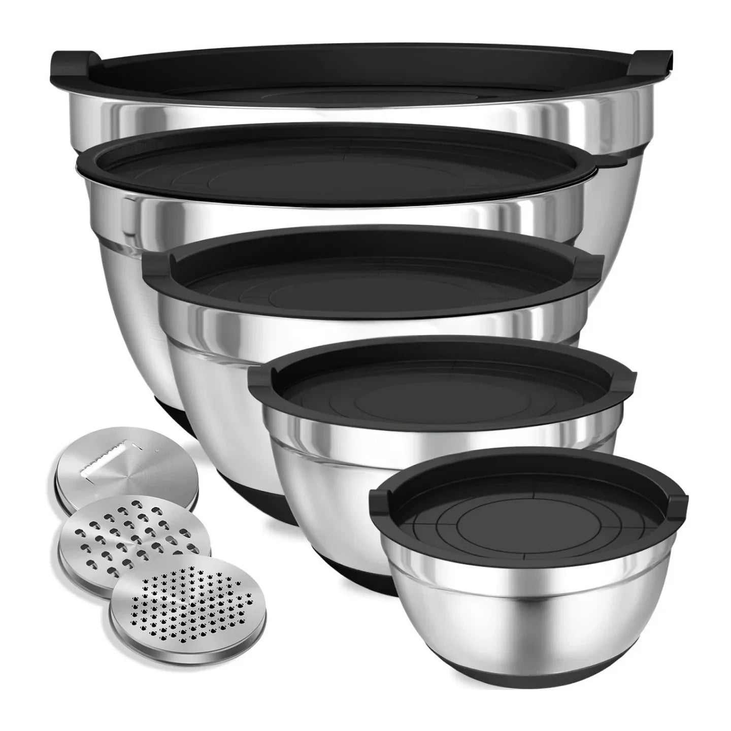 8PCS Stainless Steel Mixing Bowl Set – Airtight Lids, Non-Slip Bottoms, Black Kitchen Bowls for Baking & Serving