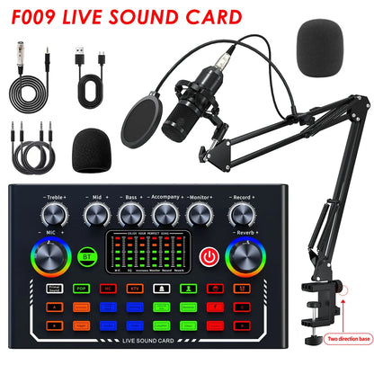 F009 Live Sound Card Kit - BM-800 Microphone Set for Podcasting, Audio Recording & YouTube Streaming