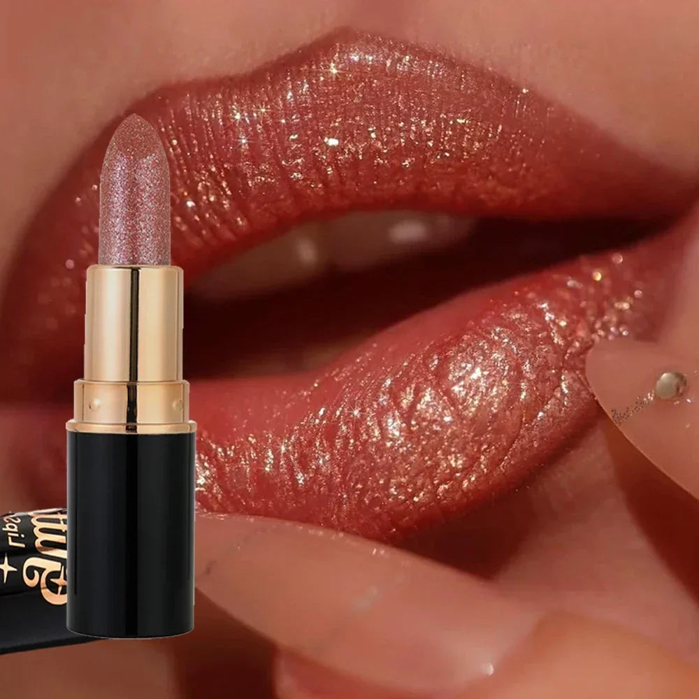 6 Colors Glitter Metallic Lipstick – Waterproof, Long-Lasting Diamond Pearlescent Lip Gloss for Moisturizing Sexy Lips