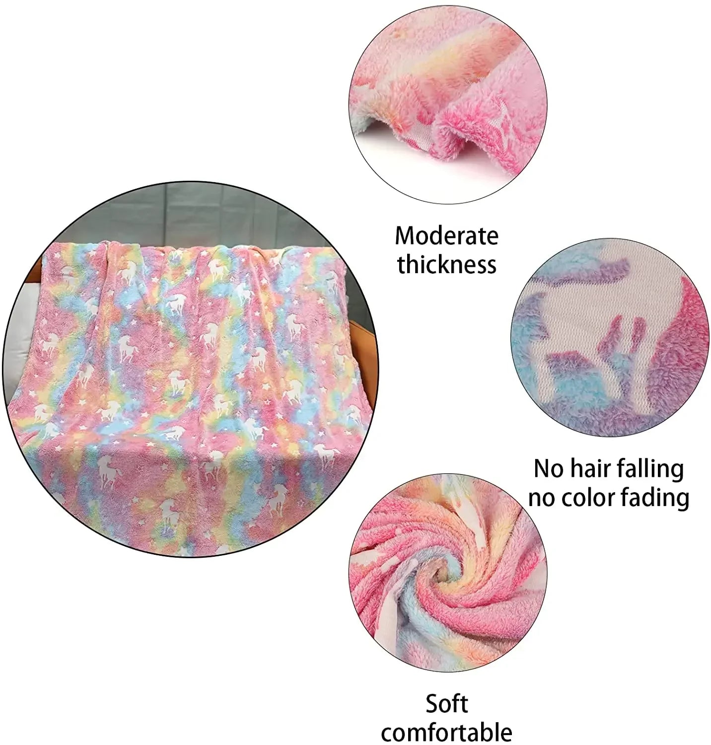 Luminous Unicorn & Dinosaur Plush Blanket – Glow-in-the-Dark Soft Flannel Throw for Boys & Girls, Christmas Gift