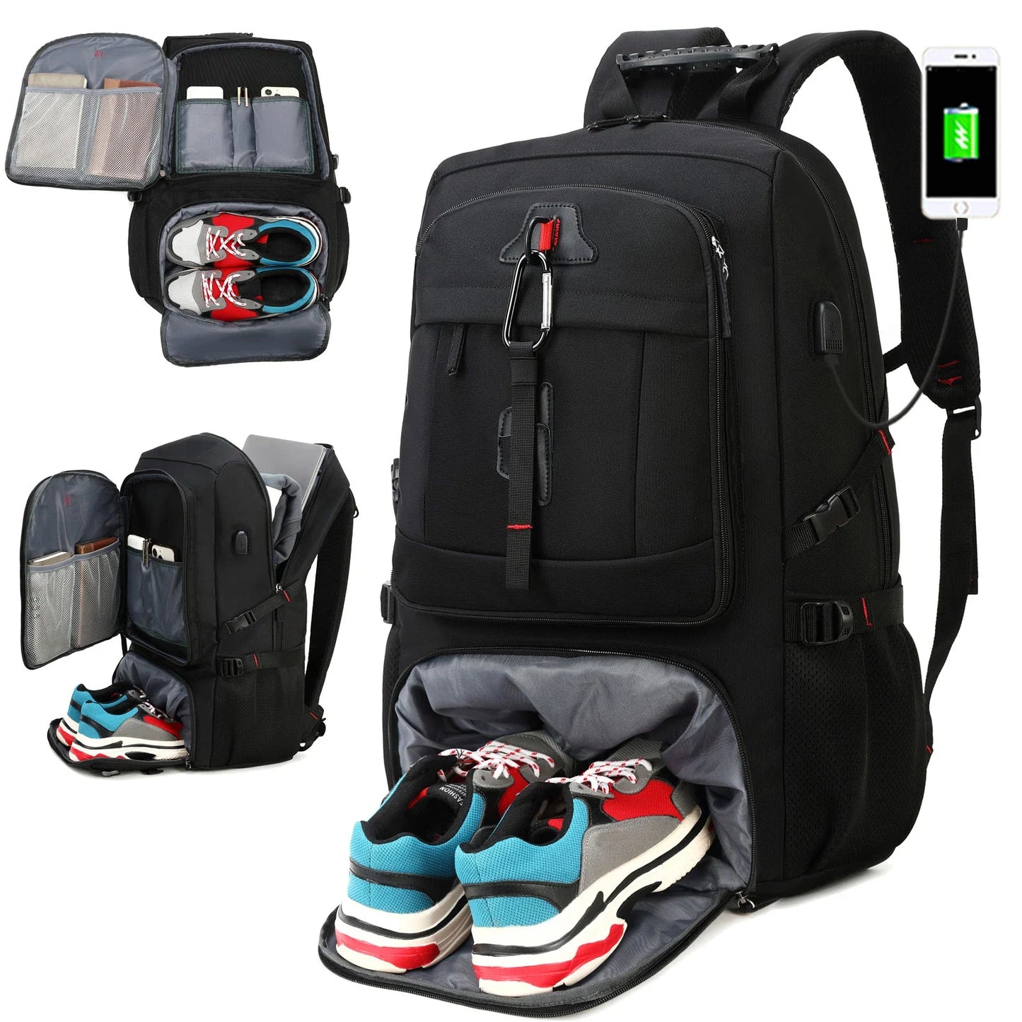 Men's 50L Waterproof Travel Backpack | Large Capacity Hiking and Camping Backpack | Carrying Bag with Shoe Compartment