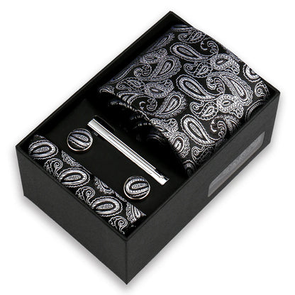 Men's Tie & Cufflink Gift Set - 8cm Necktie Handkerchief Clip Box for Formal Business Suits