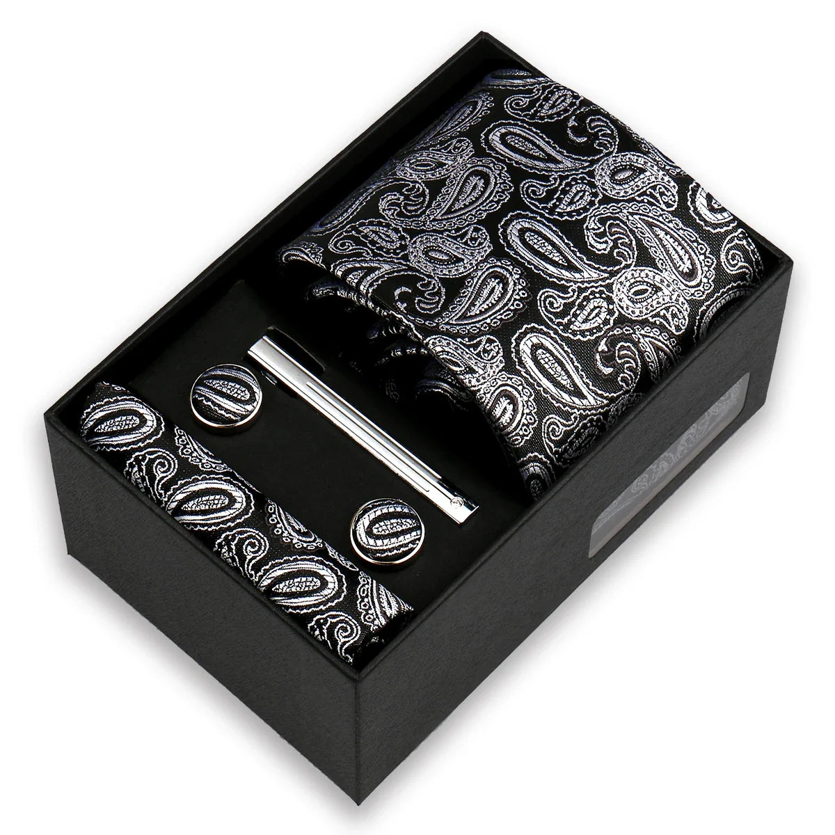 Men’s Fashion Tie Set Gift Box - 8cm Necktie with Handkerchief Cufflinks & Clip for Formal Business Suit Accessories