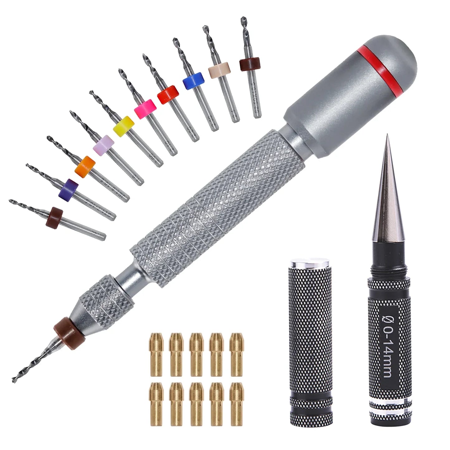 11/21-Piece Needle Vise Set – Hand Twist Drill with Double Bearing and Interchangeable Rotary Bits of Various Sizes