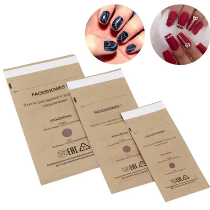 100pcs Nail Sterilizer Kraft Bags – Disposable Manicure & Nail Art Disinfection Tools