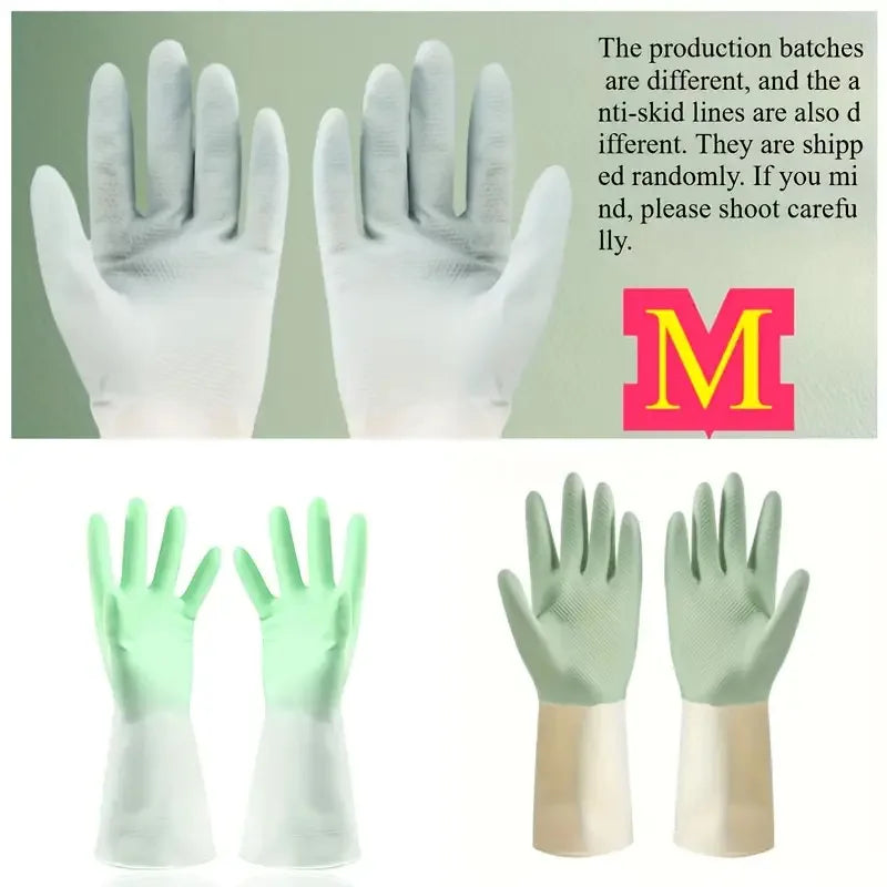 Thick Waterproof Latex Kitchen Gloves – Non-Slip Grip Dishwashing & Cleaning Gloves, Durable Household Protection (Beige & Mint Green)
