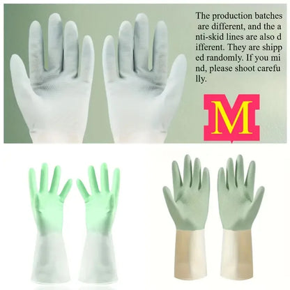 Thick Waterproof Latex Kitchen Gloves – Non-Slip Grip Dishwashing & Cleaning Gloves, Durable Household Protection (Beige & Mint Green)