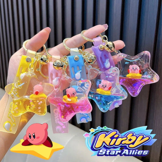 Kirby Keychain — Cartoon Quicksand Bottle Pendant for Kids | Anime Bag & School Bag Accessories, Car Decoration Gift