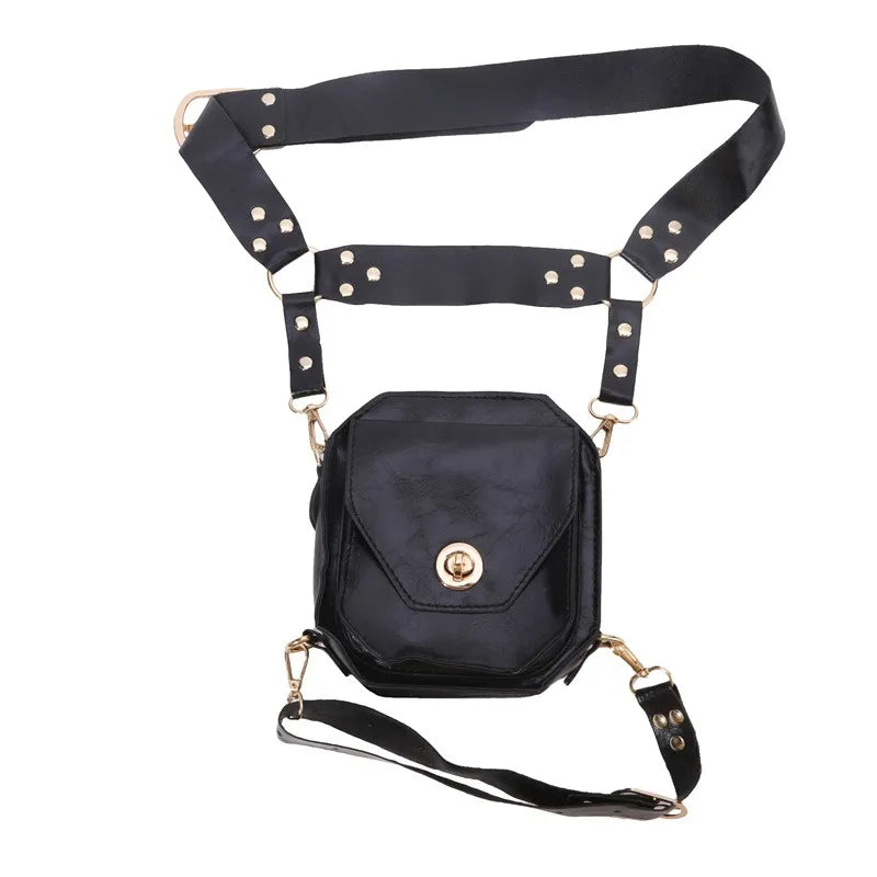 Punk Retro PU Waist Bag – Small Square Casual Crossbody Hip Pack for Women, Multi-Function Outdoor Leg Phone Pouch