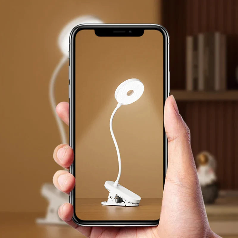 Clip-On LED Desk Lamp – Portable Book Light with Stepless Dimming, 1200mAh Eye Protection for Reading & Study