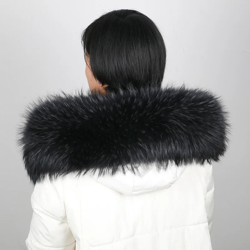 Natural Raccoon & Fox Fur Scarf – Luxury Women’s Winter Fur Collar and Hood Trim for Coats & Jackets
