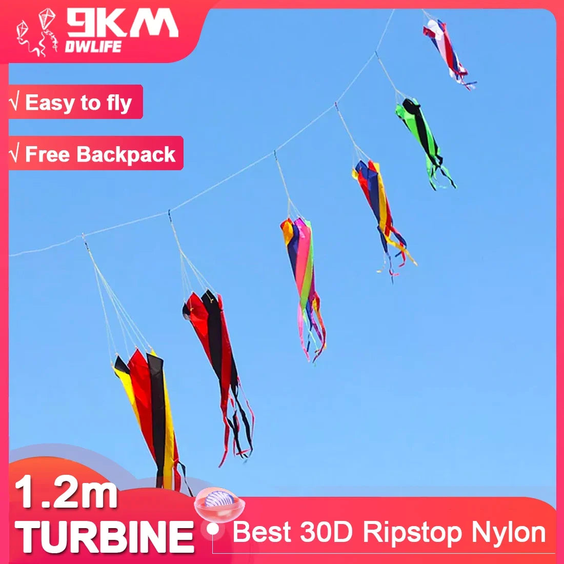 1.2M Spinner Windsock Kite - Soft Inflatable Turbine Line Decoration with Carry Bag