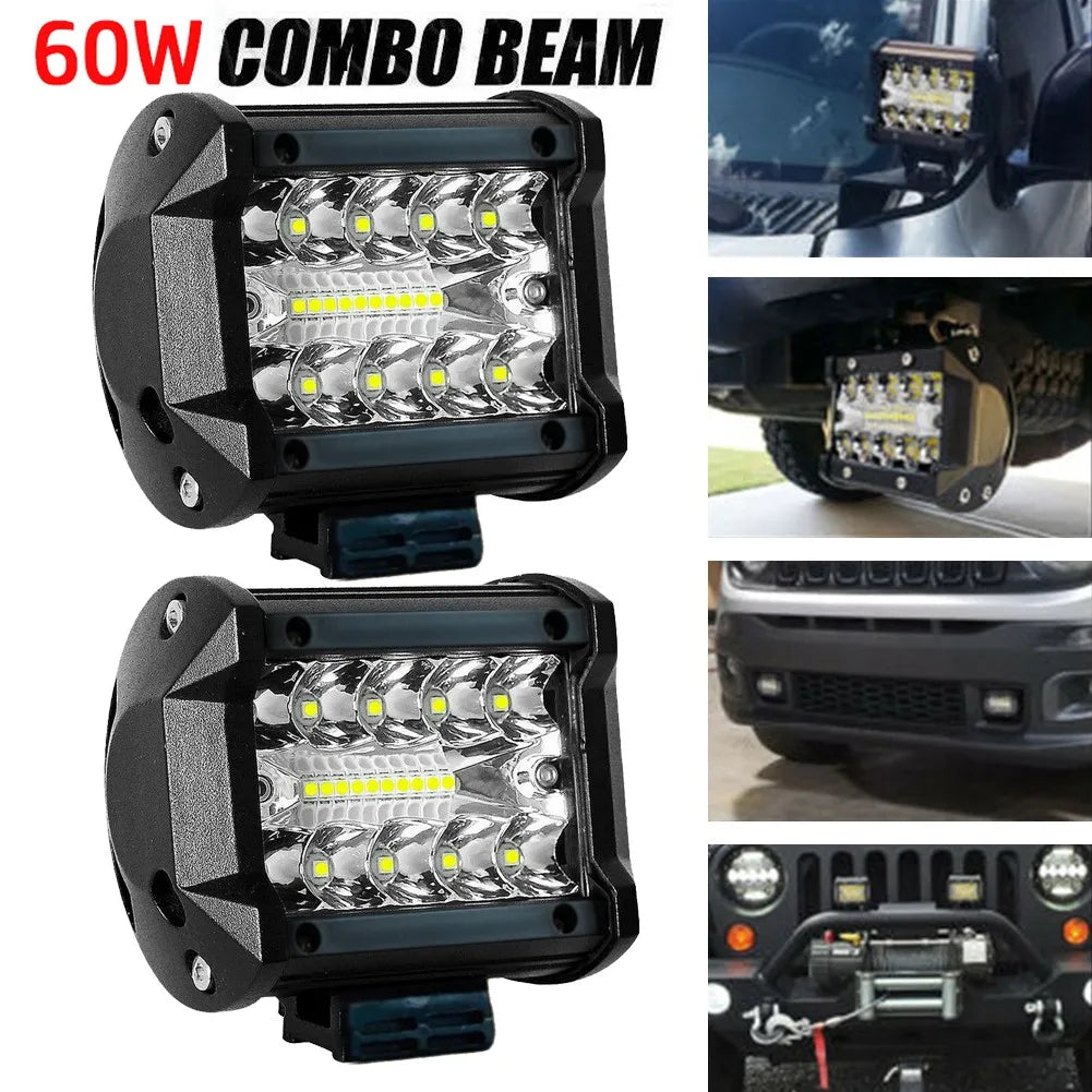 12V 60W LED Light Bar – Off-Road Spot & Flood Combo Work Light for Truck, Car, SUV, ATV, UTV & 4WD Headlight Lighting Accessories