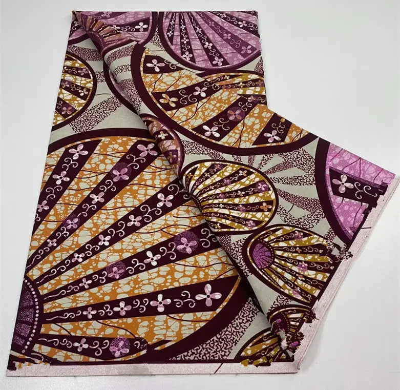African Golden Glitter Wax Fabric - 6 Yards Ankara Batik Pagne Material for Sewing & Fashion Designs